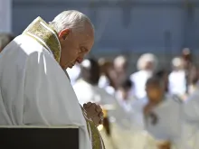 Pope Francis prayed for peace in his Angelus address following Mass in L'Aquila, Italy.