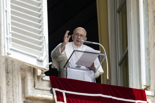 Pope Francis delivers his Angelus address from the window of the Vatican’s Apostolic Palace on June 18, 2023. Vatican Media