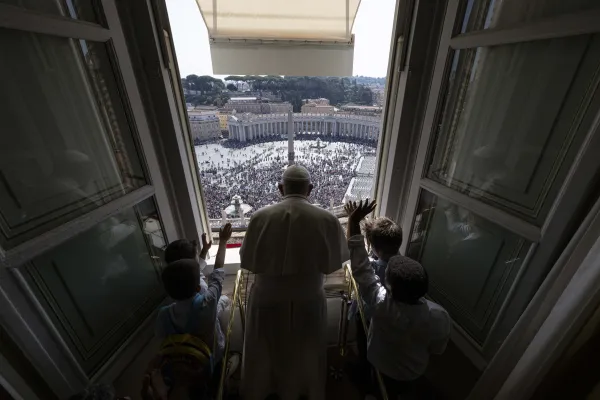 Pope Francis appears at the window of the Apostolic Palace for the Angelus on Oct. 1, 2023. Credit: Vatican Media