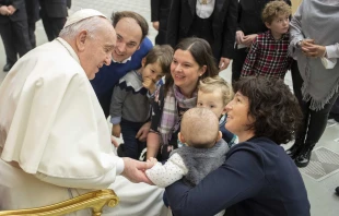 Pope Francis greets families after the general audience on Feb. 2, 2022 Vatican Media