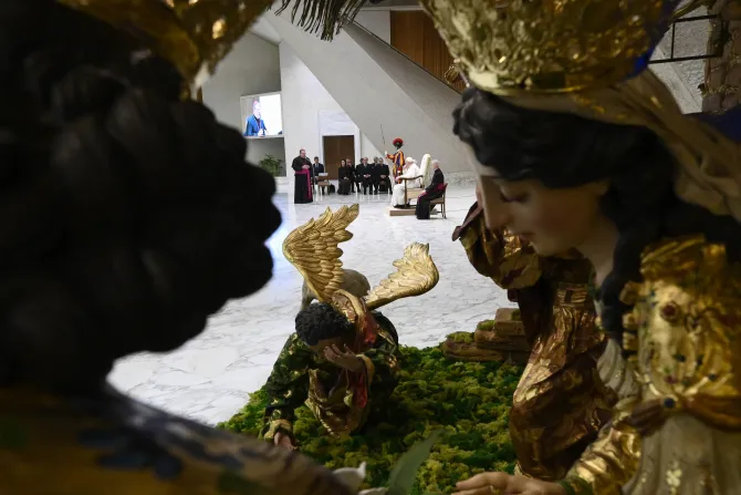 Pope Francis blessed a nativity scene that was handmade by artisan craftsmen in Guatemala on Dec. 3, 2022.