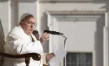 Pope Francis speaks at his general audience in St. Peter's Square on March 29, 2023.