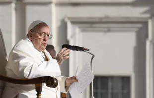 Pope Francis speaks at his general audience in St. Peter's Square on March 29, 2023. Credit: Vatican Media