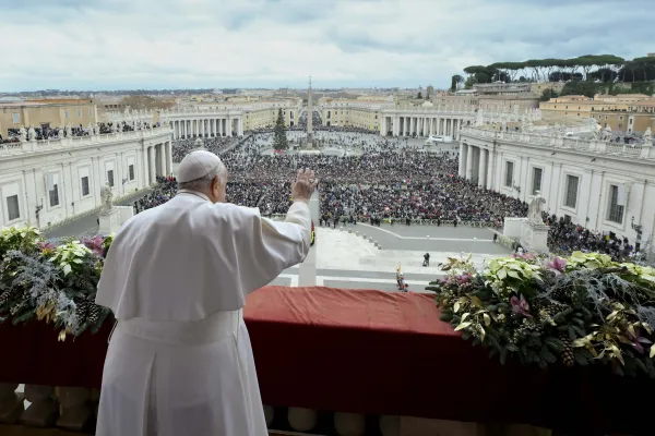 Pope Francis gives his annual “urbi et orbi” address and blessing on Christmas from the central balcony of St. Peter’s Basilica on Dec. 25, 2023. Credit: Vatican Media