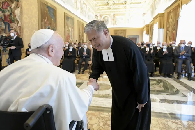Pope Francis met with members of the De La Salle Christian Brothers on May 21, 2022.