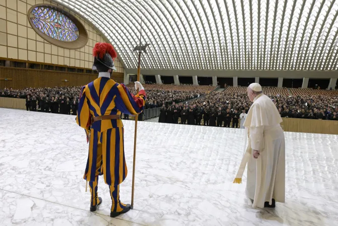 Pope Francis speaking to seminarians in Paul VI Hall at the Vatican, Oct. 26, 2022,