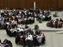 Synod on Synodality delegates meet in round table discussion groups Oct. 21, 2023.