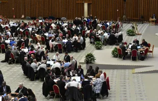 Synod on Synodality delegates meet in round table discussion groups Oct. 21, 2023. Credit: Vatican Media