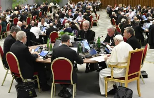 Pope Francis among the delegates of the Synod on Synodality, held in October of 2023. Credit: Vatican Media
