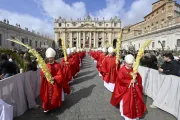 On Palm Sunday, hundreds of priests, bishops, cardinals, and lay people solemnly carried large palm branches in procession through St. Peter Square.