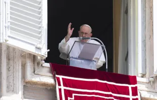 Pope Francis blesses the crowd in St. Peter’s Square after praying the Angelus on Sunday, July 16, 2023. Credit: Vatican Media