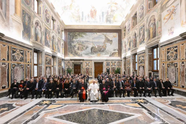 Pope Francis met with members of a film foundation established by the Italian bishops’ conference on Feb. 20, 2023. Vatican Media