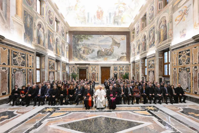 Pope Francis met with members of a film foundation established by the Italian bishops’ conference on Feb. 20, 2023.
