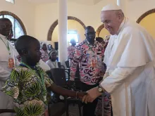 On his second day in the Congolese capital of Kinshasa, Feb. 1, 2023, Pope Francis listened to the stories of victims of violence from the Democratic Republic of Congo’s conflict-ridden eastern region.