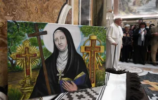 Pope Francis meets with Argentine pilgrims on Feb. 9, 2024, ahead of the historic canonization of the county’s first female saint on Sunday, Feb. 11, 2024. Credit: Vatican Media