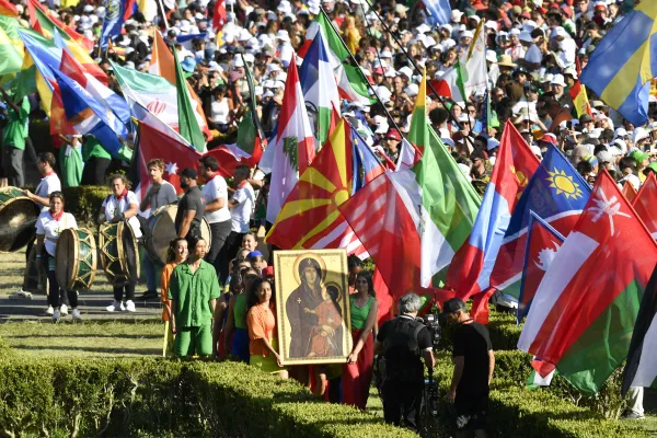 Young people at the welcoming ceremony for World Youth Day at Eduardo VII Park in Lisbon, Portugal, Aug. 3, 2023. Credit: Vatican Media