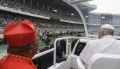 Pope Francis interacted with an energetic crowd of 65,000 young adults and catechists at Martyrs' Stadium in Kinshasa, Democratic Republic of Congo, on Feb. 2, 2023.