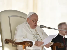 Pope Francis speaks during his general audience in St. Peter's Square on Oct. 11, 2023.