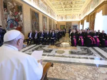 Pope Francis meets with the leaders of the Equestrian Order of the Holy Sepulchre of Jerusalem at the Vatican on Nov. 9, 2023.