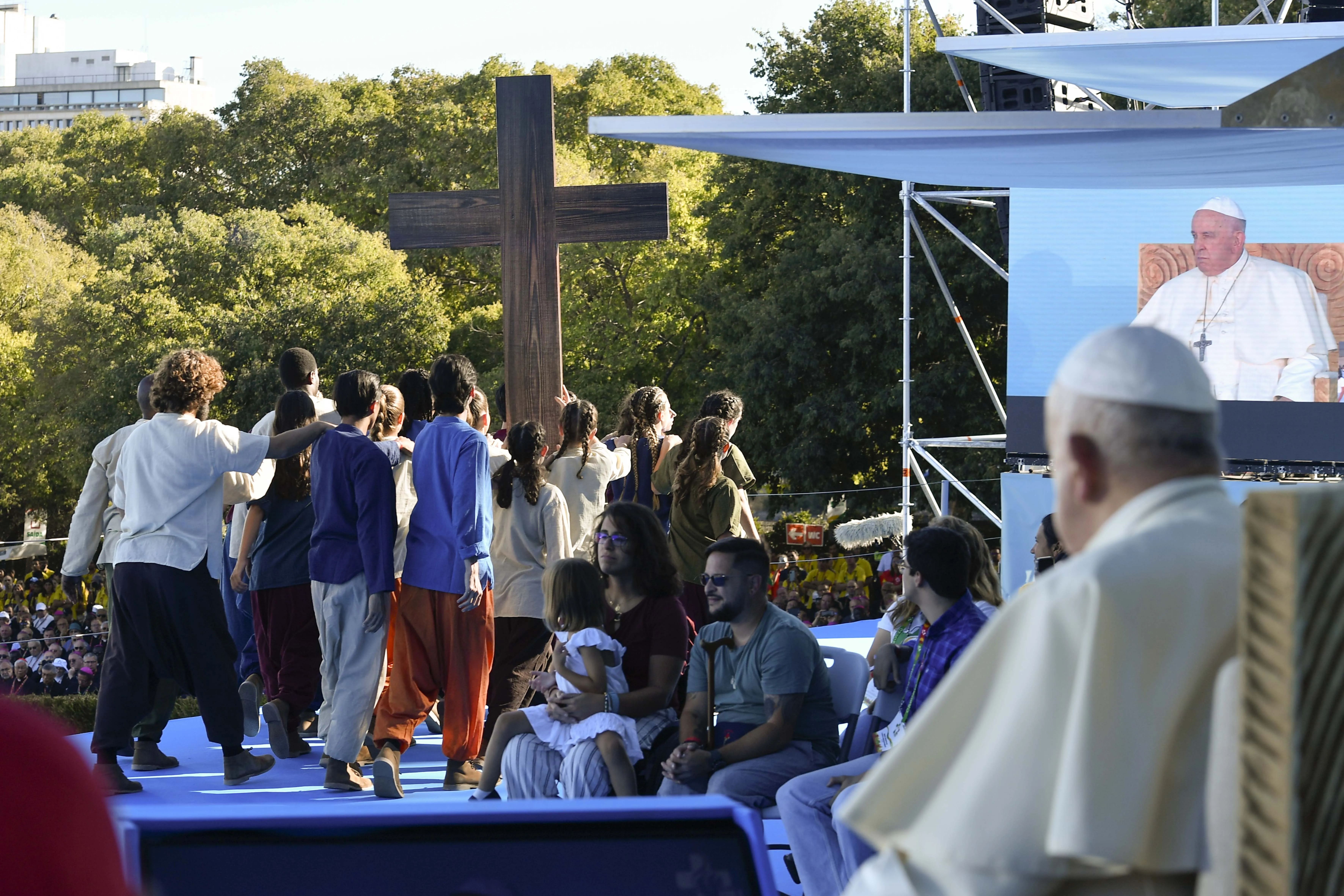 Young people participate in Stations of the Cross at World Youth Day in Eduardo VII Park in Lisbon, Portugal, Aug. 4, 2023.?w=200&h=150