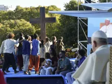 Young people participate in Stations of the Cross at World Youth Day in Eduardo VII Park in Lisbon, Portugal, Aug. 4, 2023.