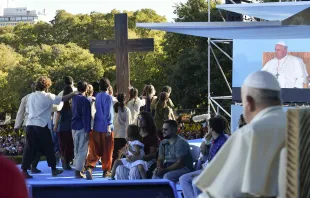 Young people participate in Stations of the Cross at World Youth Day in Eduardo VII Park in Lisbon, Portugal, Aug. 4, 2023. Credit: Vatican Media
