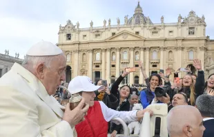 Pope Francis tries some maté, Argentina’s national drink, at his general audience on April 5, 2023. Vatican Media