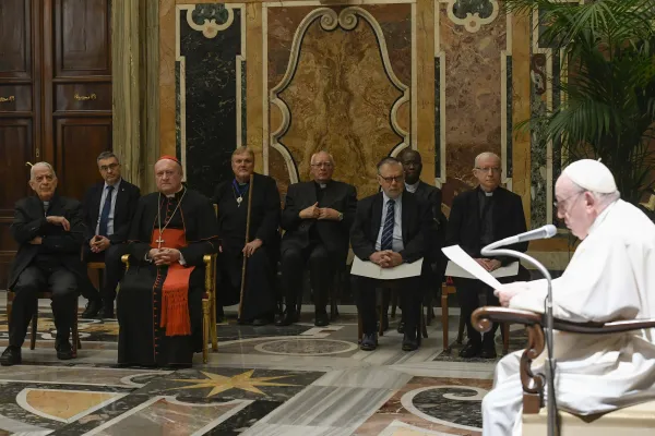 Pope Francis speaking at the Ratzinger Prize award ceremony at the Vatican, Dec. 1, 2022. Vatican Media
