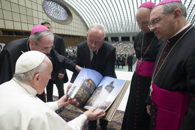 Pope Francis meets people on a Catholic pilgrimage from Slovakia on April 30, 2022