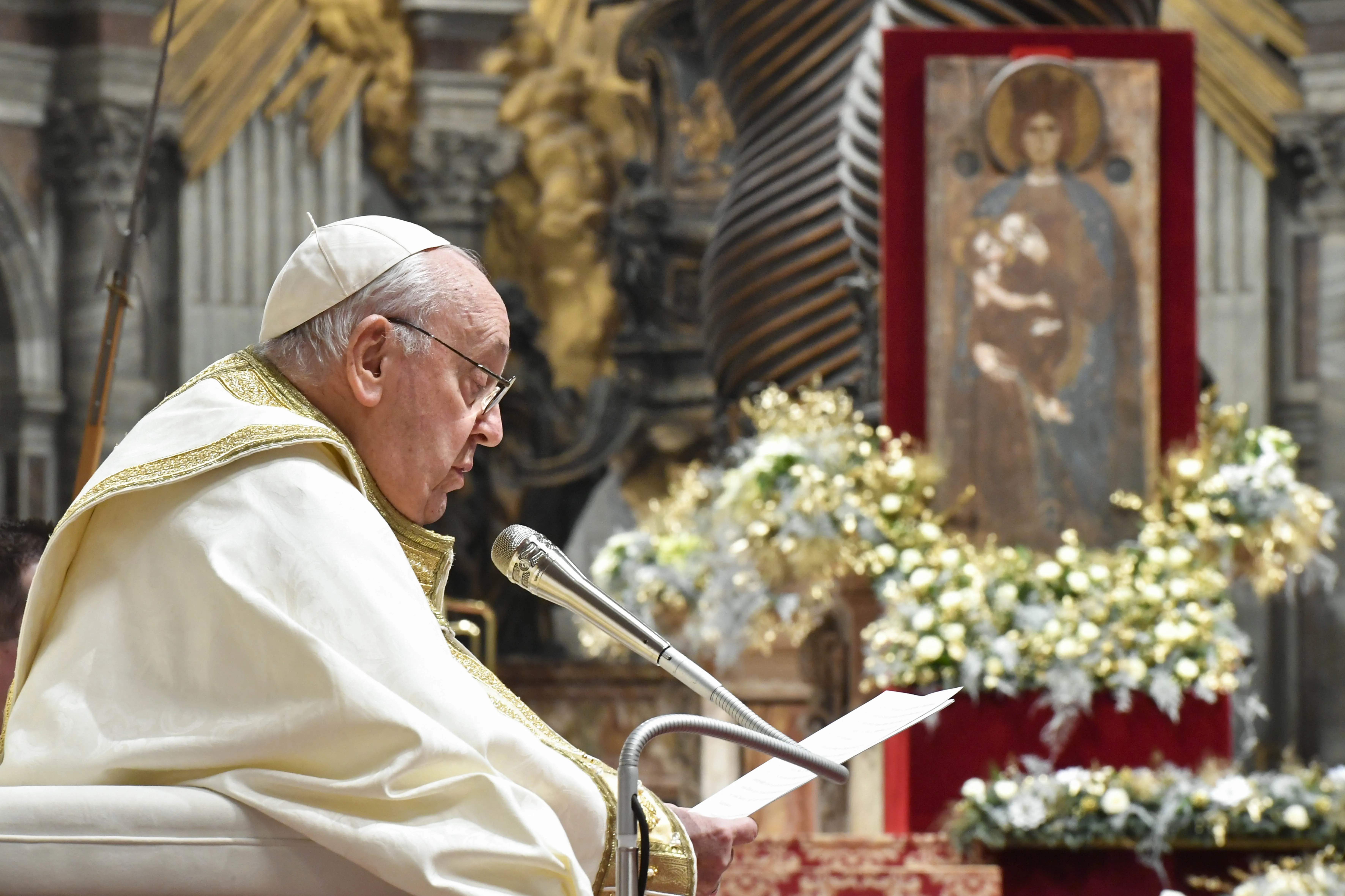 Pope Francis presides at the annual celebration of “first vespers,” or evening prayer, for the vigil of the solemnity of Mary, Mother of God, on Dec. 31, 2023.?w=200&h=150