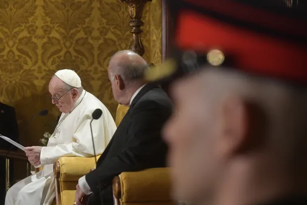 Pope Francis spoke to civil authorities in Valletta, the capital of Malta, on April 2, 2022. Vatican Media