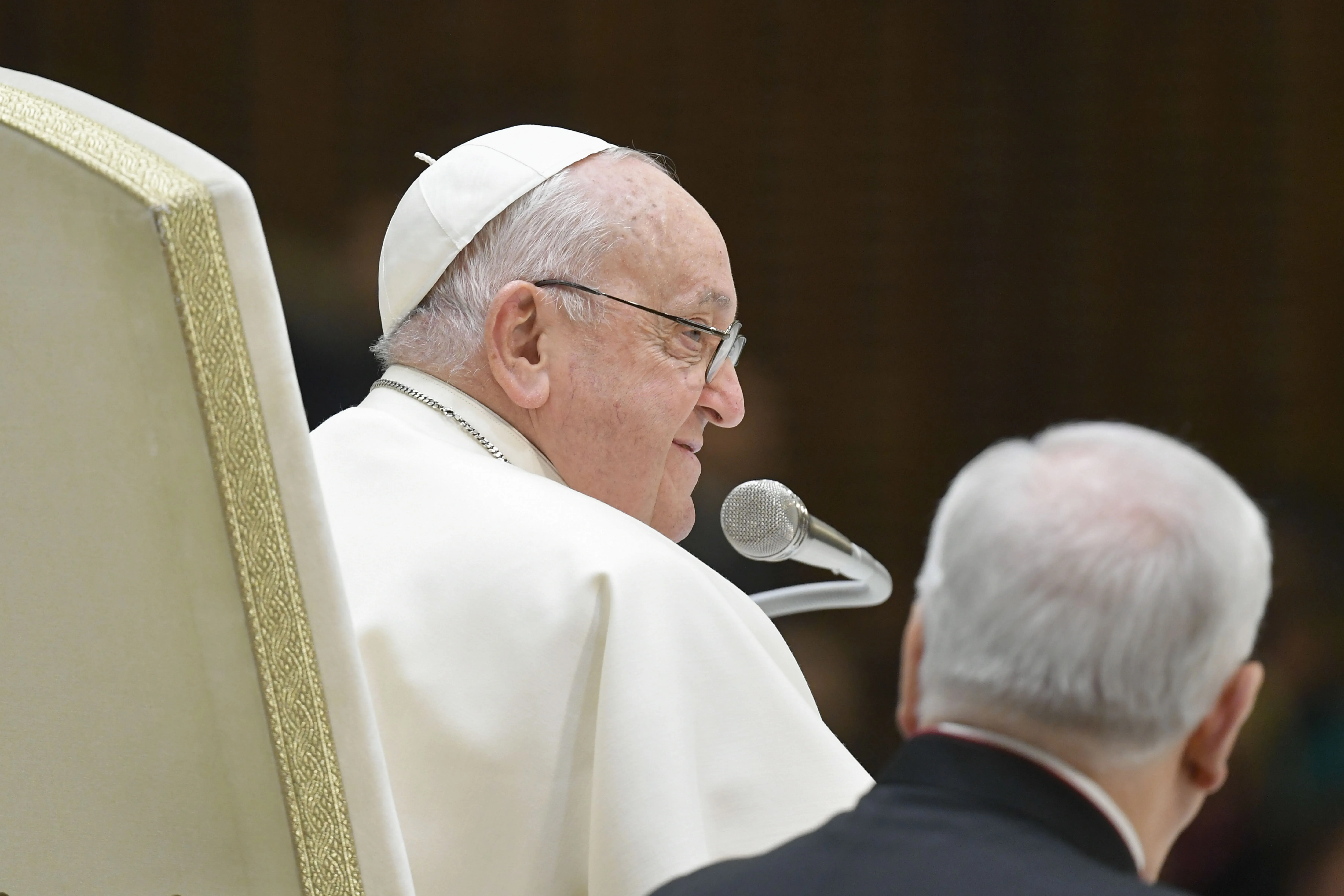 Pope Francis delivers a message at his general audience on Wednesday, Jan. 31, 2024.?w=200&h=150