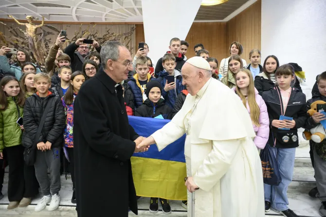 Pope Francis greets pilgrims at his general audience in Paul VI Hall on Jan. 18, 2023.