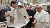 Pope Francis on Nov. 24, 2023, met with representatives, mayors, and religious leaders from areas in central Italy hit by devastating earthquakes between August 2016 and January 2017.