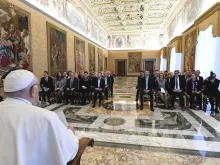 Pope Francis meets with a delegation from the Society of Catholic Publicists of Germany on the 75th anniversary of its foundation Jan. 4, 2024, at the Vatican.
