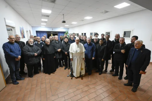 Pope Francis meets with priests of Rome’s 17th prefecture in the parish of Santa Maria Madre dell’Ospitalità in Villa Verde in Rome on Nov. 16, 2023. Credit: Vatican Media