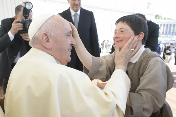 Sister Marie Claire Rolland blesses Pope Francis on Sept. 21, 2022. Vatican Media
