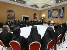 Pope Francis meets with bishops of the Synod of the Ukrainian Greek Catholic Church at the Vatican on Sept. 6, 2023.