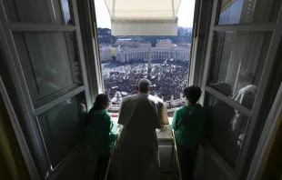 Pope Francis delivers the Sunday Angelus from the window of his study overlooking St. Peter's Square, Jan. 28, 2024. Credit: Vatican Media