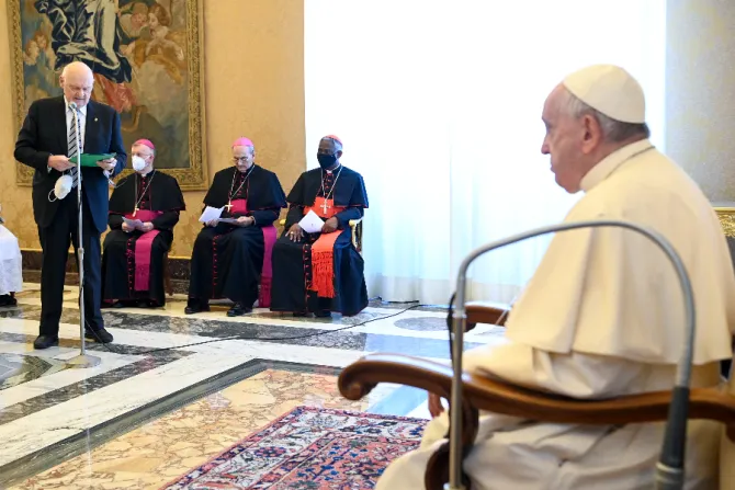 Pope Francis meets participants in the Pontifical Academy of Social Sciences’ plenary meeting at the Vatican, April 29, 2022