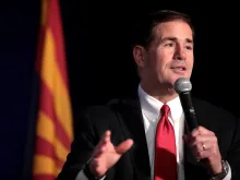 Arizona Gov. Doug Ducey, who has signed a law barring abortions based on non-fatal genetic disorders, speaks at an awards luncheon in Scottsdale, Ariz., June 17, 2019. Credit: Gage Skidmore via Flickr (CC BY-SA 2.0)