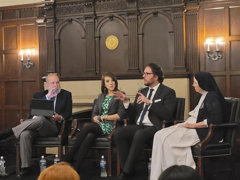 Left to right: Dr. John Bruchalski, a former abortionist and IVF provider, Emma Waters, a senior research associate at the Heritage Foundation, Andrew Kubick, a bioethicist at the National Catholic Bioethics Center and the Religious Freedom Institute, and Sister Deirdre Byrne, superior of the D.C. Little Workers of the Sacred Hearts, discuss the "eugenic" dangers of in vitro fertilization at a panel event at Georgetown University in Washington, D.C., April 18, 2024.?w=200&h=150