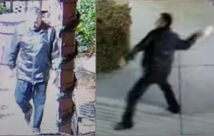 Security camera footage shows the same man committing all three acts of vandalism to the California church. St. Mary Catholic Church YouTube screenshot