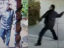 Security camera footage shows the same man committing all three acts of vandalism to the California church.