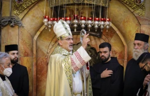 Patriarch Pierbattista Pizzaballa at the Church of the Holy Sepulchre in Jerusalem, April 4, 2021. Latin Patriarchate of Jerusalem.