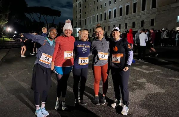 Students and staff from the University of Notre Dame at the 13th Annual Thanksgiving Turkey Trot around Vatican City. Courtney Mares