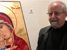 Deacon Ebrahim Lallo, a Syriac Catholic Deacon from the town of Bartella, Iraq, painted the icon “Mary, Mother of Persecuted Christians,” which will be in the shrine in Clinton, Massachusetts.