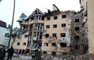 The aftermath of missile strikes in Irpin, a satellite city on Kyiv’s western outskirts. Secretariat of the Major Archbishop in Rome.