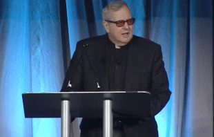 Father Robert Spitzer, SJ, founder of the Magis Center, delivers the opening keynote address at the inaugural Wonder Conference on Jan. 13, 2023. Credit: Word on Fire/Screenshot