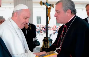 Pope Francis and Archbishop José Antonio Eguren. Credit: Vatican Media